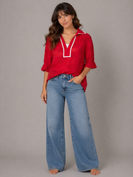 Jodifl 3D Floral Woven Top in Red