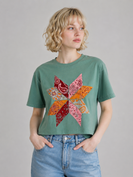 Poppy & Pine Bandana Pinwheel Cropped Tee in Sage