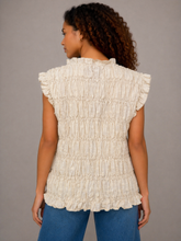 Load image into Gallery viewer, Easel Embroidered Checkered Pattern Smocked Top in Natural
