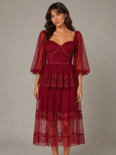 Load image into Gallery viewer, Listicle Mesh Lace Sweetheart Midi Dress in Oxblood
