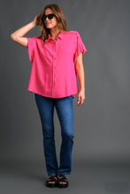 Load image into Gallery viewer, Umgee Button Down Shirt with Fray Detail in Magenta Shirts &amp; Tops Umgee   
