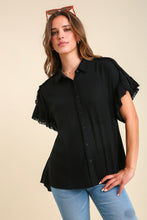 Load image into Gallery viewer, Umgee Button Down Shirt with Fray Detail in Black Shirts &amp; Tops Umgee   
