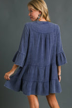 Load image into Gallery viewer, Umgee Cotton Gauze Tiered Babydoll Dress in Navy Dress Umgee   
