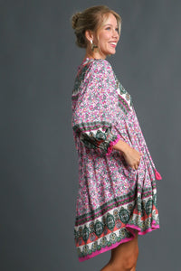 Umgee Border Multi Print Dress in Pink Dresses Umgee   