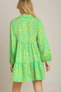 Umgee Two Toned Printed Mini Dress in Lime/Mint Dresses Umgee   