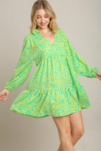 Umgee Two Toned Printed Mini Dress in Lime/Mint Dresses Umgee   