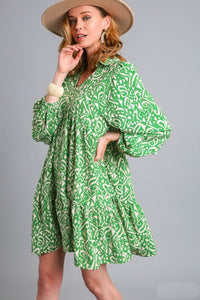 Umgee Two Toned Printed Mini Dress in Green Mix Dresses Umgee   