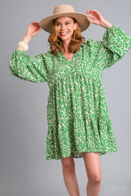 Load image into Gallery viewer, Umgee Two Toned Printed Mini Dress in Green Mix Dresses Umgee   
