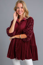 Load image into Gallery viewer, Umgee Velvet Tunic Dress with Sequin Contrast in Wine Dresses Umgee   
