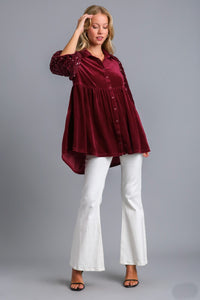 Umgee Velvet Tunic Dress with Sequin Contrast in Wine Dresses Umgee   