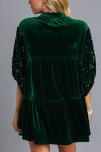 Load image into Gallery viewer, Umgee Velvet Tunic Dress with Sequin Contrast in Hunter Green Dresses Umgee   
