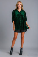 Umgee Velvet Tunic Top with Sequin Contrast in Hunter Green