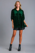 Load image into Gallery viewer, Umgee Velvet Tunic Dress with Sequin Contrast in Hunter Green Dresses Umgee   
