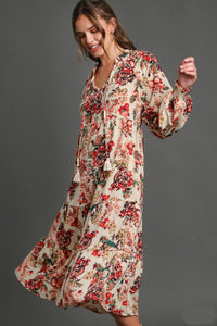 Umgee Floral Print Maxi Dress with Tassel Detail in Cream ON ORDER Dresses Umgee   