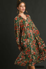 Load image into Gallery viewer, Umgee Floral Print Maxi Dress with Tassel Detail in Hunter Green Dresses Umgee   
