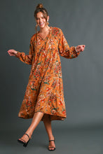 Load image into Gallery viewer, Umgee Floral Print Maxi Dress with Tassel Detail in Camel Dresses Umgee   
