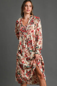 Umgee Floral Print Maxi Dress with Tassel Detail in Cream ON ORDER Dresses Umgee   