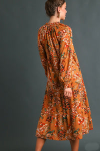 Umgee Floral Print Maxi Dress with Tassel Detail in Camel Dresses Umgee   