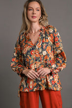Load image into Gallery viewer, Umgee Satin Paisley Print Top in Navy Shirts &amp; Tops Umgee   
