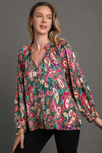 Load image into Gallery viewer, Umgee Satin Paisley Print Top in Teal Green Shirts &amp; Tops Umgee   
