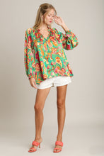 Load image into Gallery viewer, Umgee Satin Paisley Print Top in Green Shirts &amp; Tops Umgee   
