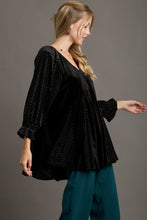 Load image into Gallery viewer, Umgee Velvet Top with Small Stud Details in Black Shirts &amp; Tops Umgee   
