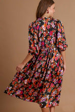 Load image into Gallery viewer, Umgee Black Satin Floral Midi Dress Dress Umgee   
