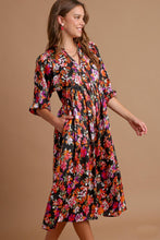 Load image into Gallery viewer, Umgee Black Satin Floral Midi Dress Dress Umgee   
