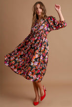 Load image into Gallery viewer, Umgee Black Satin Floral Midi Dress Dress Umgee   
