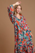 Load image into Gallery viewer, Umgee Mixed Print Long Sleeve Tiered Dress in Magenta Dress Umgee   
