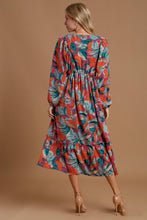 Load image into Gallery viewer, Umgee Mixed Print Long Sleeve Tiered Dress in Magenta Dress Umgee   
