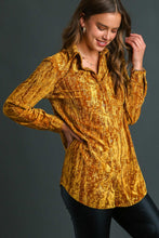 Load image into Gallery viewer, Umgee Velvet Printed Button Down Top in Mustard Shirts &amp; Tops Umgee   
