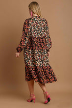 Load image into Gallery viewer, Umgee Mixed Print V Neck Tiered Dress in Black Dress Umgee   

