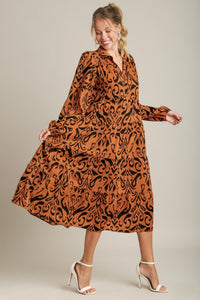 Umgee Printed Tiered Maxi Dress in Camel Dress Umgee   