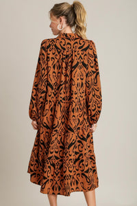 Umgee Printed Tiered Maxi Dress in Camel Dress Umgee   