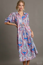 Load image into Gallery viewer, Umgee Satin Paisley Print A-Line Midi Dress in Blue Dresses Umgee   
