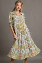 Load image into Gallery viewer, Umgee Satin Paisley Print A-Line Midi Dress in Lime Dresses Umgee   
