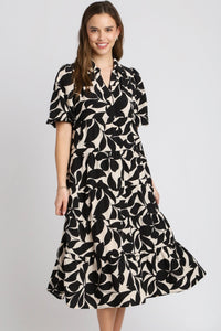 Umgee Two-Toned Floral Print Midi Dress in Black Dresses Umgee   