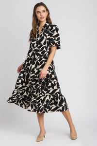 Umgee Two-Toned Floral Print Midi Dress in Black ON ORDER Dresses Umgee   