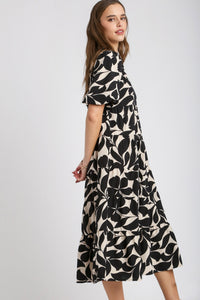 Umgee Two-Toned Floral Print Midi Dress in Black Dresses Umgee   