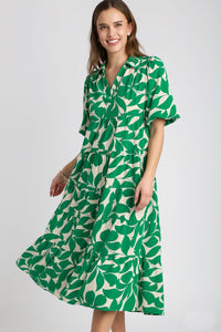 Umgee Two-Toned Floral Print Midi Dress in Green Dresses Umgee   