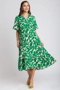 Umgee Two-Toned Floral Print Midi Dress in Green Dresses Umgee   