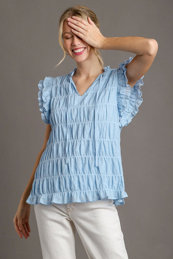 Umgee Textured Fabric Boxy Top in Sky Shirts & Tops Umgee   
