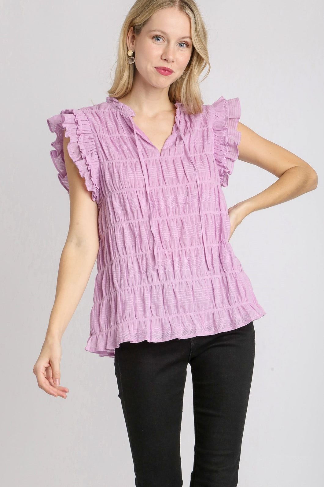 Umgee Textured Fabric Boxy Top in Lavender Shirts & Tops Umgee   