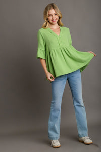 Umgee Cotton Gauze Babydoll Top in Lime Shirts & Tops Umgee   