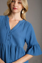 Load image into Gallery viewer, Umgee Cotton Gauze Babydoll Top in Denim Blue Shirts &amp; Tops Umgee   
