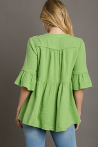 Umgee Cotton Gauze Babydoll Top in Lime Shirts & Tops Umgee   