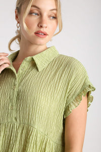 Umgee Solid Color Textured Fabric Babydoll Tunic Top in Lime ON ORDER Shirts & Tops Umgee   