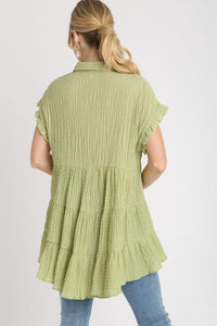 Umgee Solid Color Textured Fabric Babydoll Tunic Top in Lime ON ORDER Shirts & Tops Umgee   