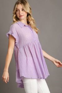 Umgee Solid Color Textured Fabric Babydoll Tunic Top in Lavender Shirts & Tops Umgee   